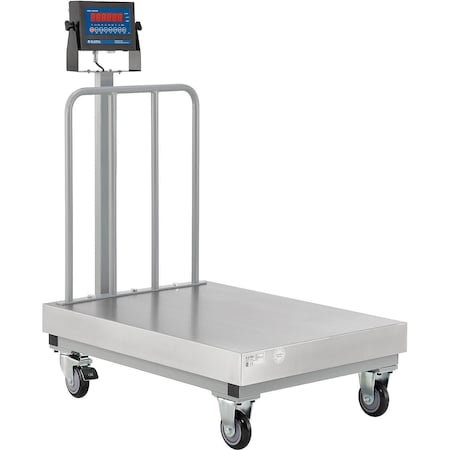 Global Industrial NTEP Mobile Bench Scale with Backrail and LED Display, 1,000 lb x 0.2 lb 412666